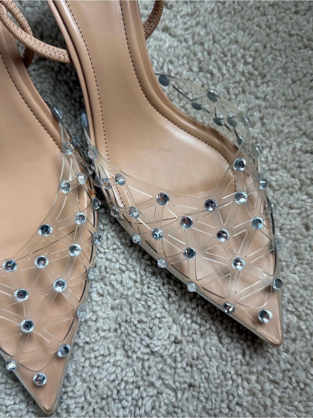 ZARA RHINESTONE HEELED SLINGBACKS BEIGE